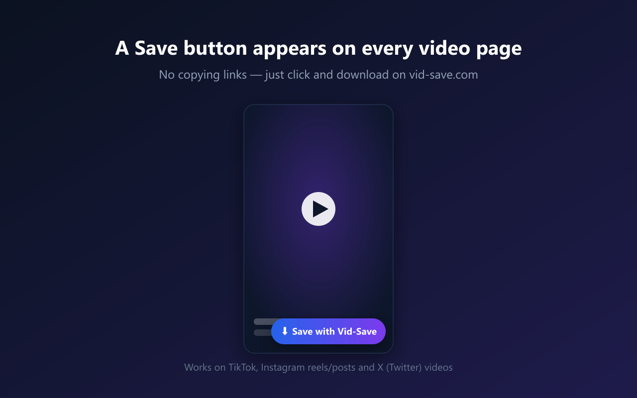 A Save button appears on every TikTok, Instagram and X video