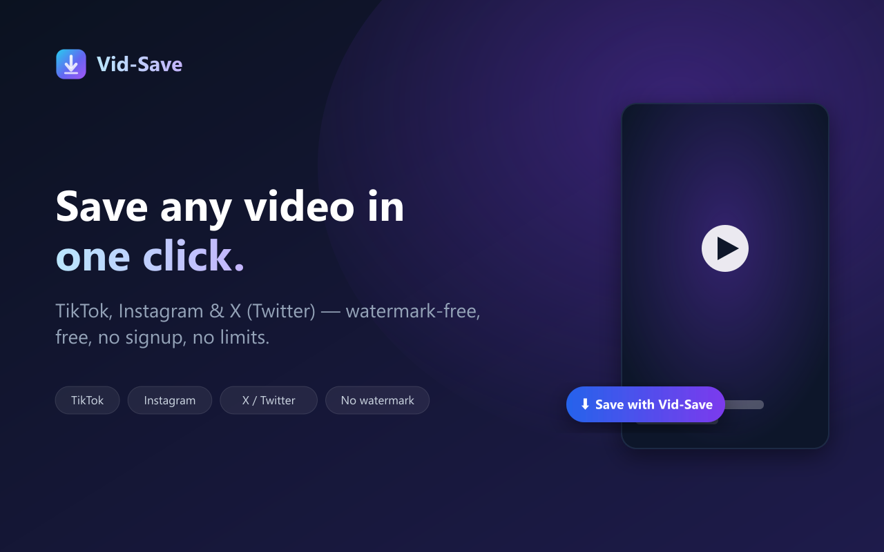 Vid-Save downloads the video in HD, watermark-free